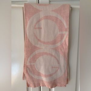 GUCCI Logo Jacquard Wool Cashmere Scarf Pink Cream 69"×9"